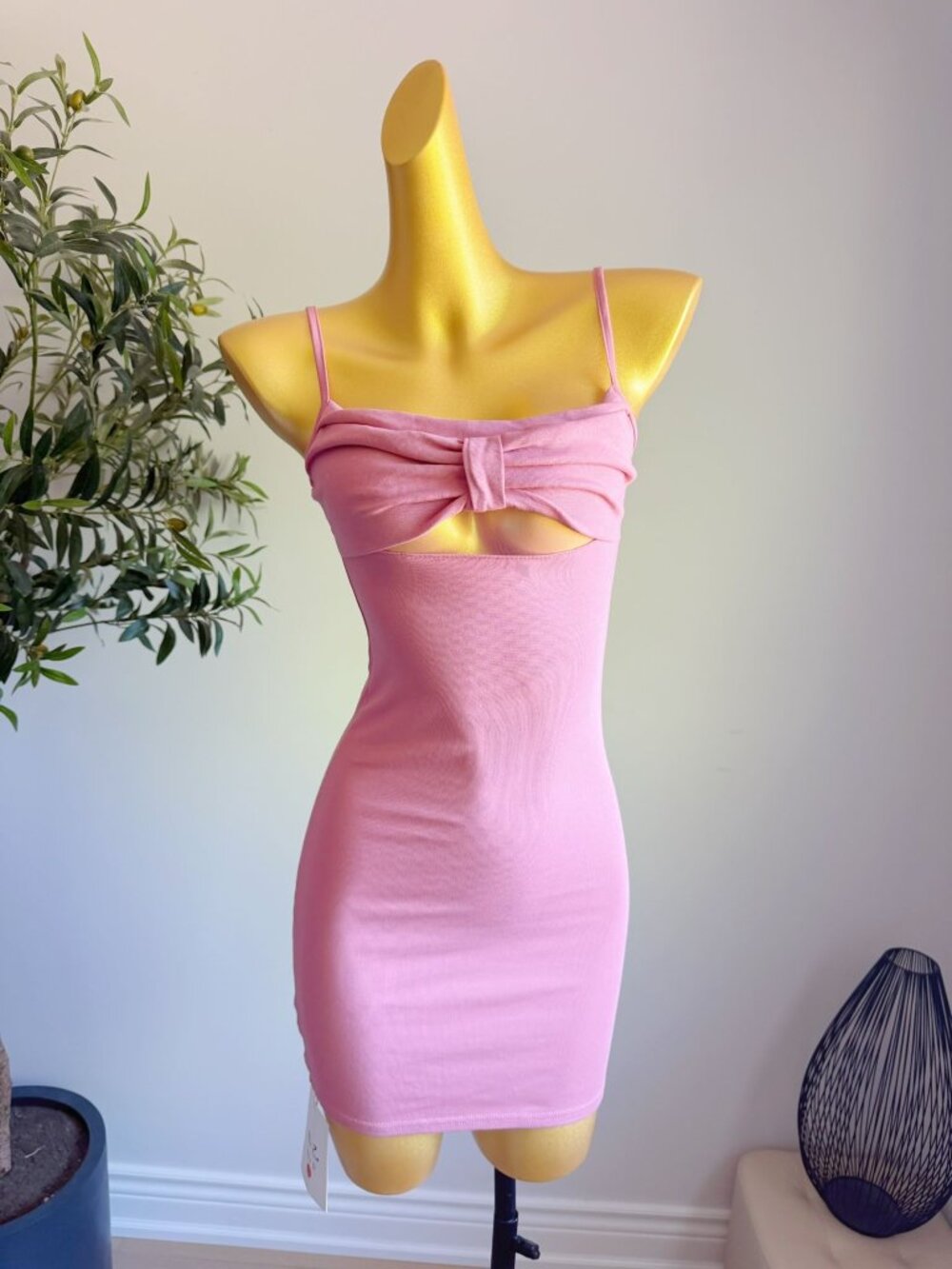 Pink Bow Front Cutout Bodycon Mini Dress XS NWT